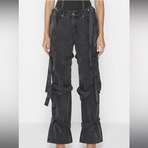 Denim strap cargo jeans